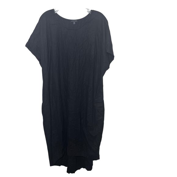 Universal Standard Black Linen Blend Midi Dress Sz M Pockets Short Sleeve Shift - Picture 1 of 8